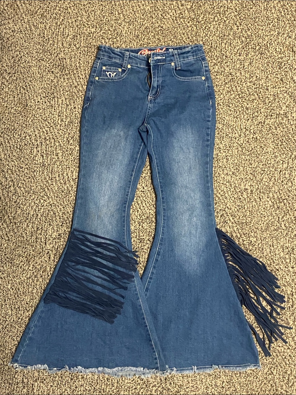 Girls' Cowgirl Hardware GUC Blue Fringe Flare Jeans